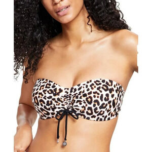 DKNY Women's Leopard-Print Bandeau Tie-Front Bikini Top Size Large